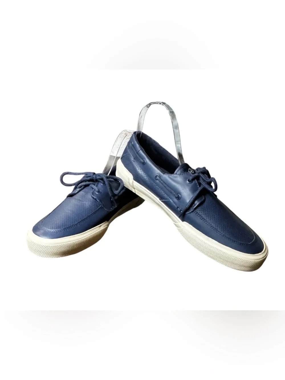 NWOT Sperry SeaCycled Captain’s Moc Perforated Leather Boat Shoes Navy Blue